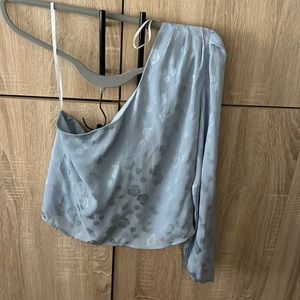 Blue silk off the shoulder top